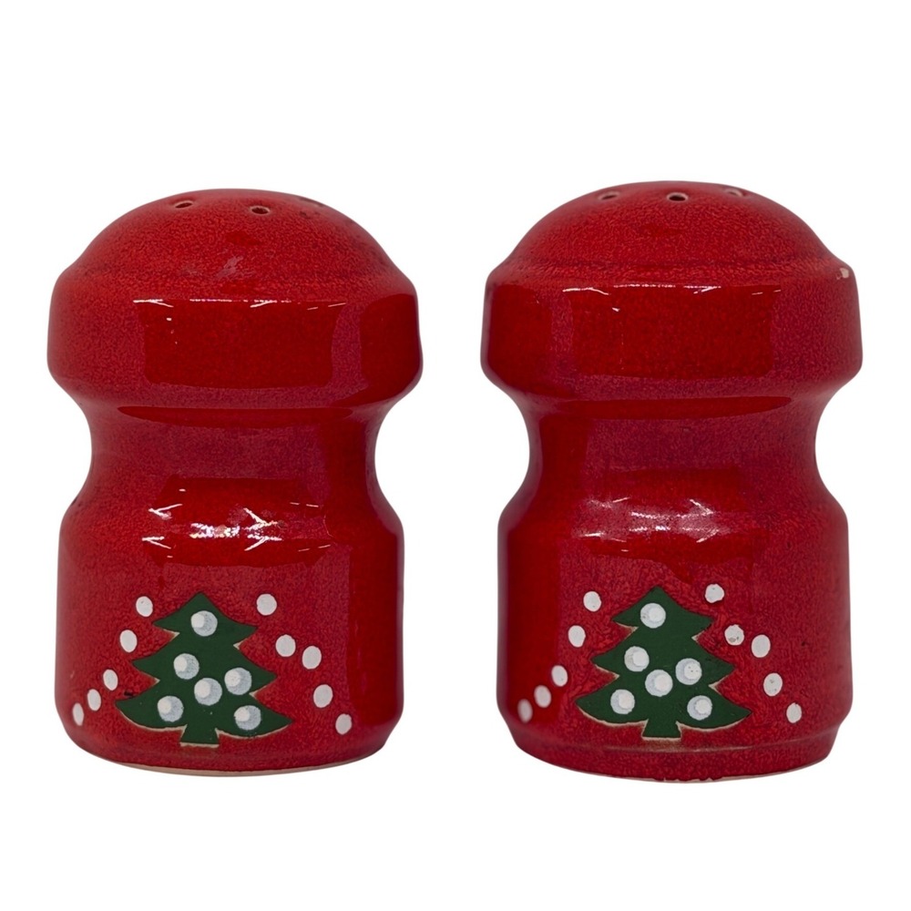 VTG Waechtersbach Salt Pepper Shakers Red Christmas Tree Holiday Ceramic CHIPPED